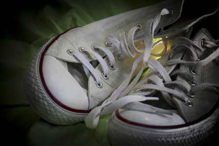 Two different sneakers as a symbol of Couple in Loveの写真素材