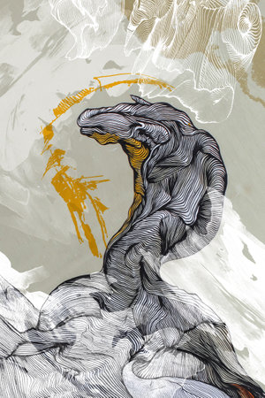 Abstract line illustration of a dinosaur head surviving as an animalの写真素材