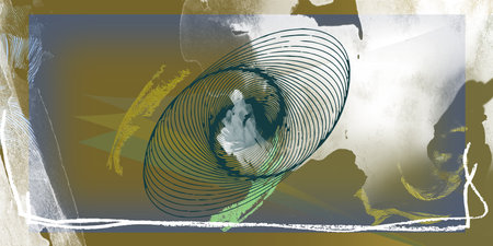 Decorative design of triangles and green spiral with white and brown background