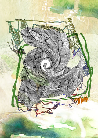 Abstract linear illustration of a gray spiral as a symbol of eternityの写真素材