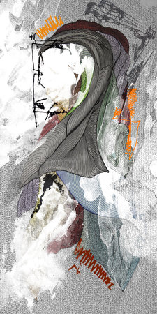 Typographical message of a hidden woman with a cloth covering on her headの写真素材