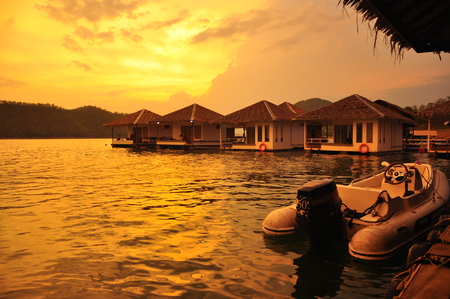 evening at lake heaven Kanjanaburi  Thailandのeditorial素材