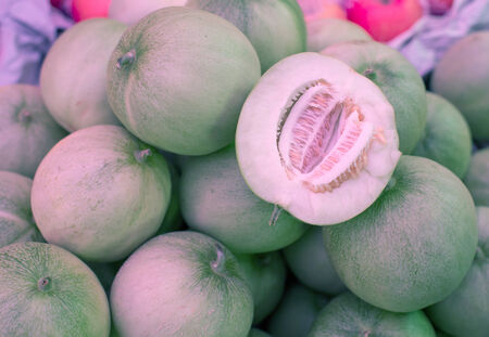 group of cantaloupe at marketの写真素材
