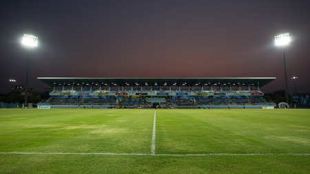 CHONBURI THAILAND- APRIL 6:Chonburi Stadium in Thai Premier League (TPL) between Chonburi Fc(blue) vs Chiangrai United(orange) on April 6, 2014  at Chonburi Stadium in Chonburi Thailandのeditorial素材