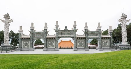 The Chinese archways at Wenwu Temple sits on the flank of the mountain above the northern shore of Sun Moon Lake at Yuchi Township, Nantou, Taiwanのeditorial素材