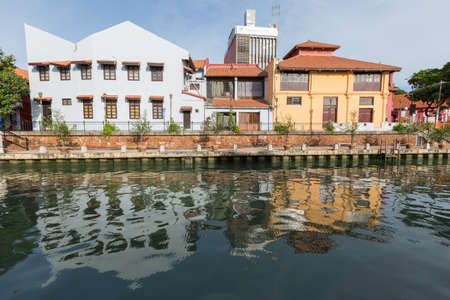 MALACCA MALAYSIA-JUNE 23:buildings along the Melaka river on June 23, 2016 at Malacca Malaysiaのeditorial素材