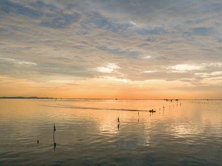Artisanal fisheries with sunset scenes at Chonburi, Thailandの素材