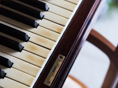 Old vintage piano keys closeup. Classic music instrumentの写真素材