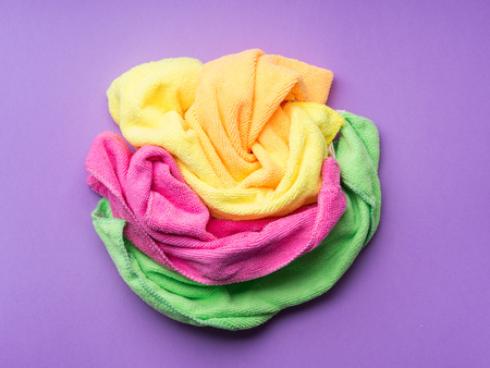 Background with microfiber set of colorful cleaning clothsの写真素材