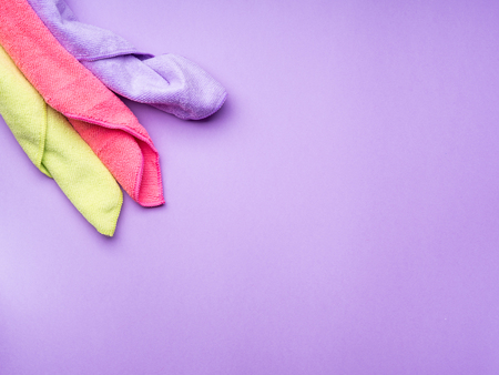 Background with microfiber set of colorful cleaning clothsの写真素材