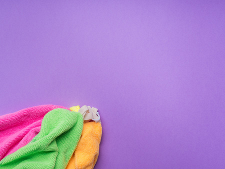 Background with microfiber colorful cleaning cloths. Minimalの写真素材