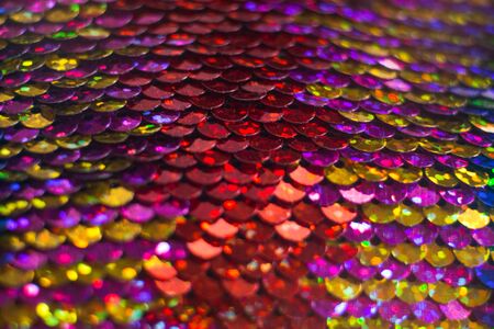 Shiny colorful sequin dress detail texture. Neon disco colorの写真素材