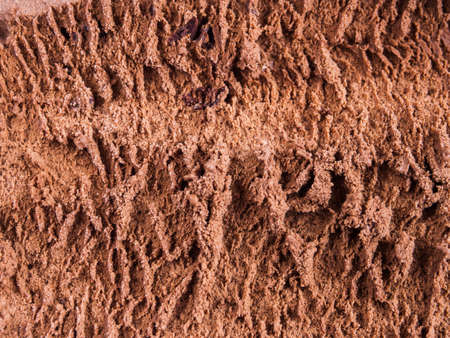 Chocolate ice cream tub texture background, macro shot