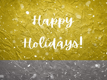 Illuminating yellow and ultimate gray new year merry christmas greeting card with text Happy Holidaysの写真素材