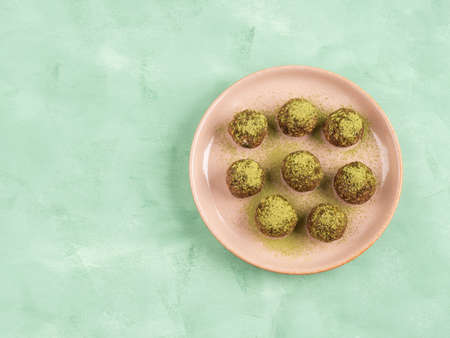 Matcha tea energy balls with nut butter and dried fruit