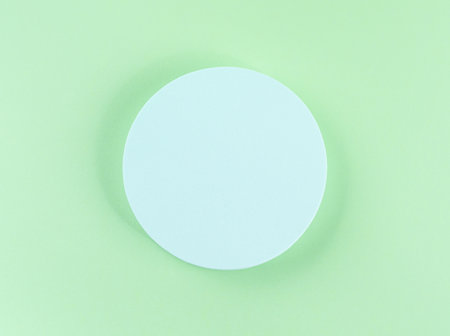 Round geometric shape turquoise podium for product display and text. Abstract design mockup green backgroundの写真素材