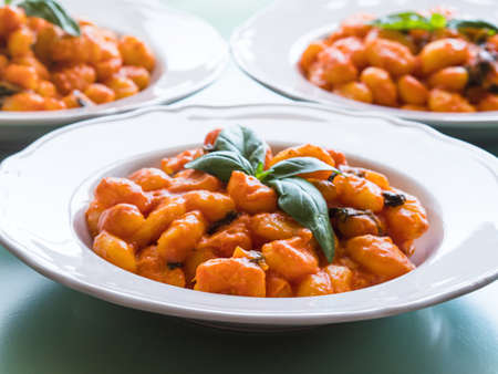 Italian potato gnocchi pasta with tomato sauce and mozzarella cheese