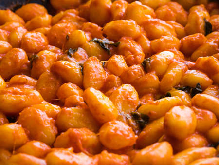 Italian potato gnocchi pasta with tomato sauce and mozzarella cheese