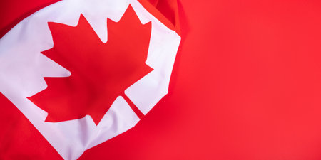 Canada national flag fragment on bold red background. Canada Dayの写真素材