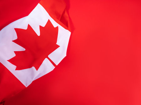 Canada national flag fragment on bold red background. Canada Dayの写真素材