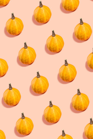 Ornamental halloween pumpkin pattern isolated on peach orange backgroundの写真素材