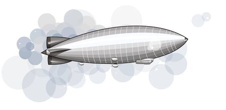 Grey retro dirigible flying in the sky
