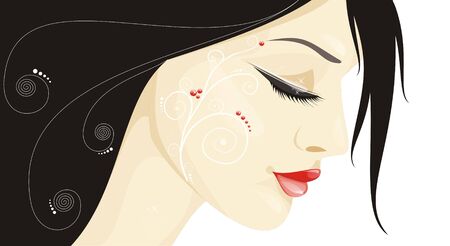 Beautiful girl with a spiral pattern on her cheekの写真素材