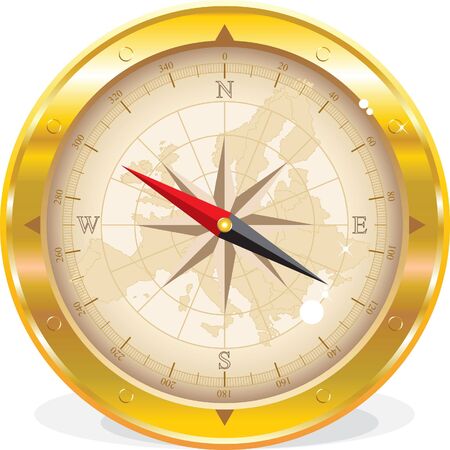 Round compass with Europe map isolated on whiteの写真素材