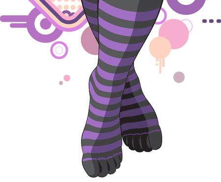 Beautiful feets in stripy socks with stylish violet patternのイラスト素材