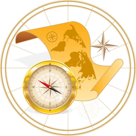Map of the world and round compassのイラスト素材