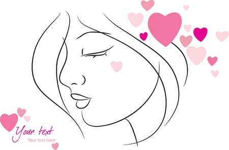 Girl with pink hearts (sketch)のイラスト素材