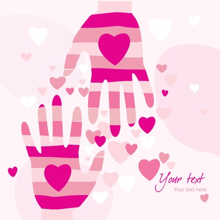 Pink background with hearts snd striped glovesのイラスト素材