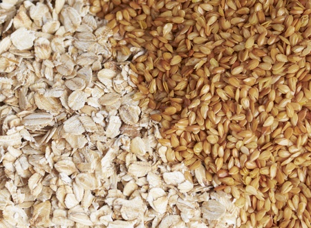 oatmeal and flaxseed close up backgroundの写真素材