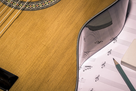 guitar and music scoreの写真素材