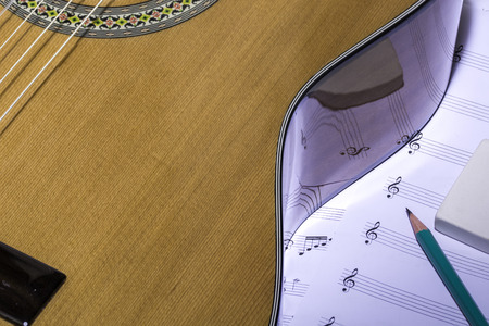 guitar and music scoreの写真素材