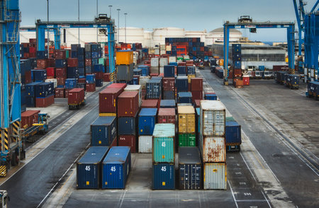 BirÅ¼ebbuÄ¡a / Malta - May 25 2019: Cargo freight containers at the Freeport transhipment hub...