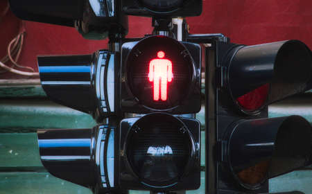 Traffic lights showing the red man for Don't Walkの写真素材