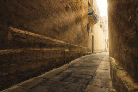 Narrow street in the medieval historic city of Mdina, Maltaの写真素材