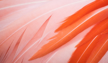 Beautiful close-up of pink and orange flamingo feathers forming a full-frame texture backgroundの写真素材
