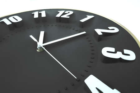 Close up of a blue clock face with 3D numbers and second handの写真素材