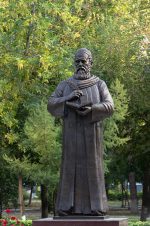 ASTRAKHAN - AUGUST 27 : First monument to Persian philosopher and poet Omar Khayyam Nishapuri in Russia. August 27, 2016 in Astrakhan, Russia.のeditorial素材