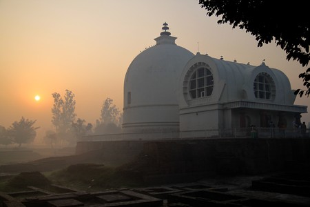 India temple and mistの写真素材
