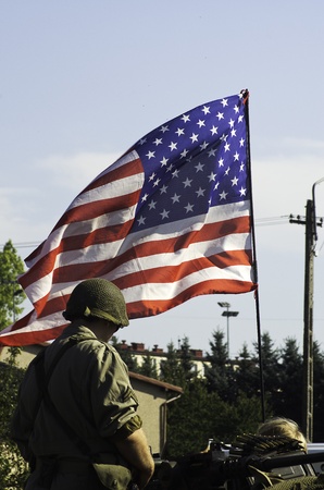 american soldier with the flagのeditorial素材