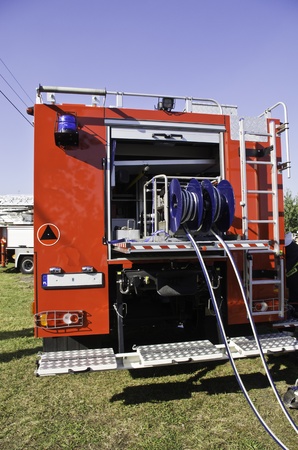 the red fire truck with sireneのeditorial素材