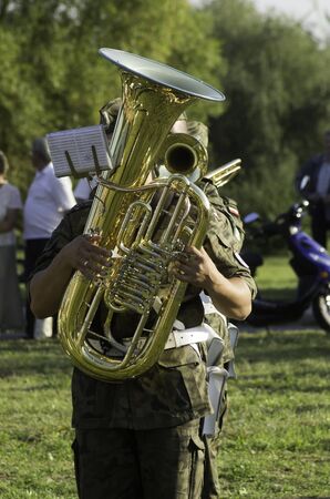 soldier playing at trumpetのeditorial素材