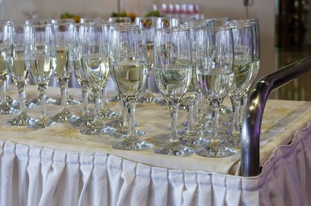 Wedding glass of champagne, prepared for the bride and groomの写真素材