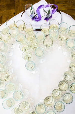 Wedding glass of champagne, prepared for the bride and groomの写真素材