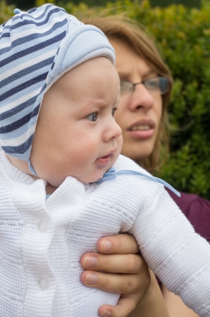 Caucasian mother and his newborn sonの写真素材