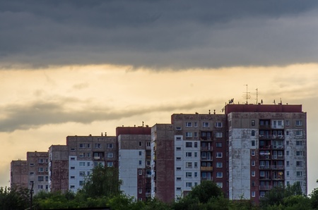 twilght - five blocks in Bytom, Silesia, Polandの写真素材