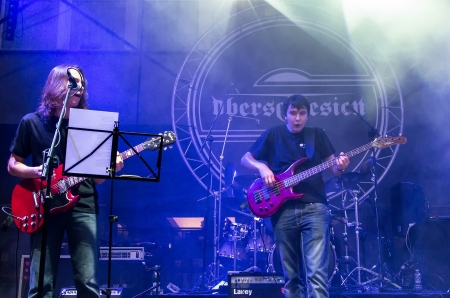 RADZIONKOW, POLAND - SEPTEMBER 02: The show of Ash'n'beher band during StreetART festival". September  02, 2012 in Radzionkow,(Silesia province), Poland.のeditorial素材